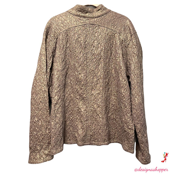 Chico’s Unique Textured Brown Golden Copper Shimmer Lightweight Jacket LG - Picture 5 of 10